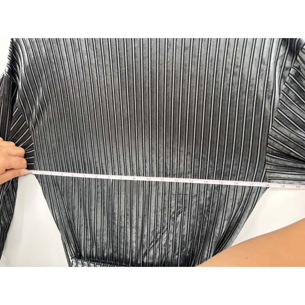 Zara Trafaluc Velvet Stripe Wide Leg Wrap Jumpsuit Belted Gray women’s L - Picture 9 of 11